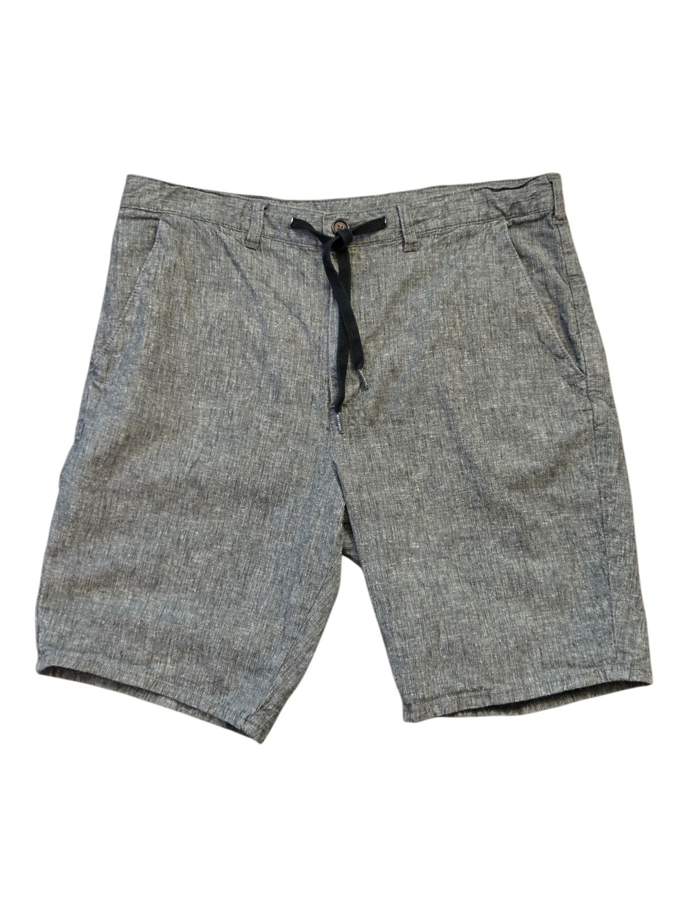 Bullhead Men's Gray Skinny Flat-Front Drawstring Linen-Blend Shorts - Size 34